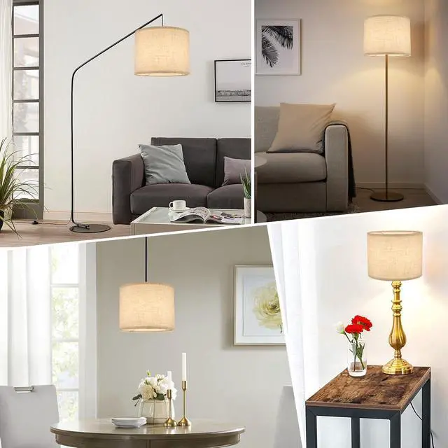 Alt view image 2 of 5 - Small Lamp Shades Set of 2, Beige Drum Lampshades 8.7''Top X 8.7'' Bottom X 7.9'' High, Replacement Lamp Shades Natural Linen for Table Lamps Floor Lamps Chandelier Lamps, Easy Assembly Required