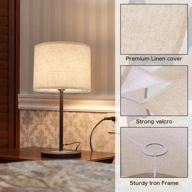 Alt view image 4 of 5 - Small Lamp Shades Set of 2, Beige Drum Lampshades 8.7''Top X 8.7'' Bottom X 7.9'' High, Replacement Lamp Shades Natural Linen for Table Lamps Floor Lamps Chandelier Lamps, Easy Assembly Required