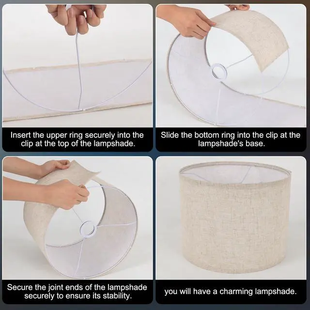 Alt view image 5 of 5 - Small Lamp Shades Set of 2, Beige Drum Lampshades 8.7''Top X 8.7'' Bottom X 7.9'' High, Replacement Lamp Shades Natural Linen for Table Lamps Floor Lamps Chandelier Lamps, Easy Assembly Required