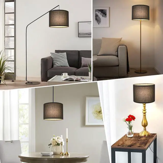 Alt view image 2 of 6 - Small Lamp Shade, Black Drum Lampshade 8.7''Top X 8.7'' Bottom X 7.9'' High, Replacement Lamp Shade Natural Linen Hand Crafted for Table Lamps Floor Lamps Chandelier Lamp, Easy Assembly Required
