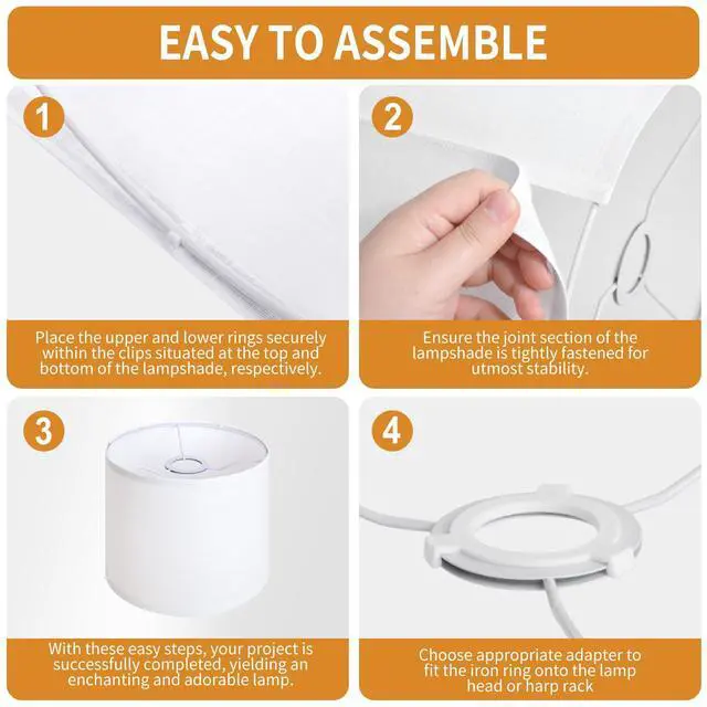 Alt view image 7 of 7 - White Linen Small Drum Lampshade, 8.66" Top x 8.66" Bottom x 7.87" High Lamp Shade, Lamp Shade Replacement for Table and Floor Lamps, Pendant LightHandcrafted LampshadeEasy Assembly