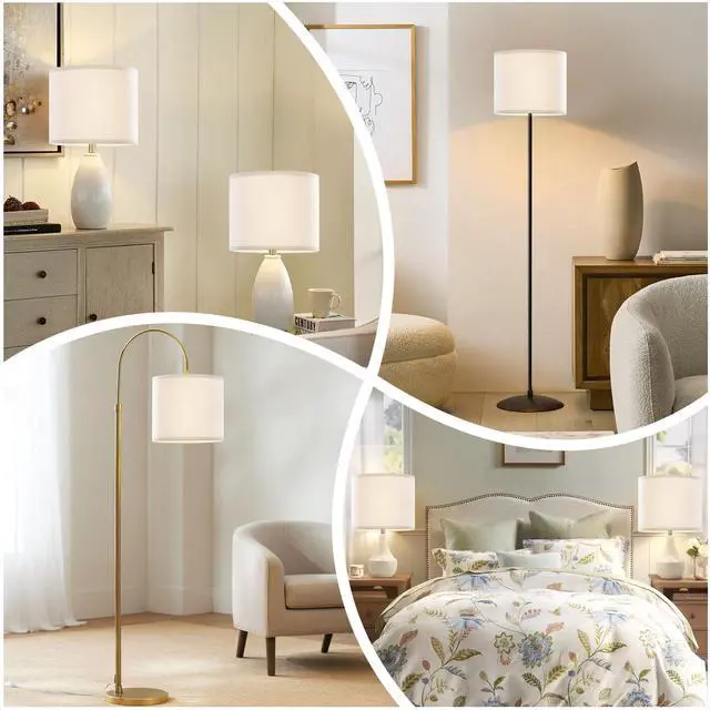 Alt view image 5 of 7 - White Linen Small Drum Lampshade, 8.66" Top x 8.66" Bottom x 7.87" High Lamp Shade, Lamp Shade Replacement for Table and Floor Lamps, Pendant LightHandcrafted LampshadeEasy Assembly
