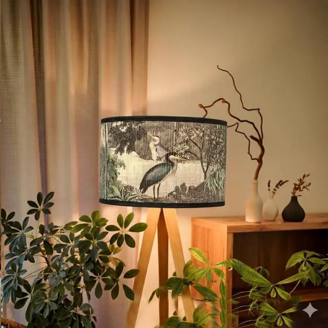 Alt view image 3 of 7 - Printed Lampshade Retro Art Deco Lamp Shade Drum Print Chandelier Cover for E26 E27 Lampholder, Decorative Bamboo Lampshade for Floor Table Hanging Light, 11.8 x 7.9 Inch Vintage Japanese Tropical