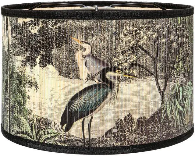 Main image of Printed Lampshade Retro Art Deco Lamp Shade Drum Print Chandelier Cover for E26 E27 Lampholder, Decorative Bamboo Lampshade for Floor Table Hanging Light, 11.8 x 7.9 Inch Vintage Japanese Tropical