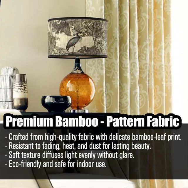 Alt view image 2 of 7 - Printed Lampshade Retro Art Deco Lamp Shade Drum Print Chandelier Cover for E26 E27 Lampholder, Decorative Bamboo Lampshade for Floor Table Hanging Light, 11.8 x 7.9 Inch Vintage Japanese Tropical