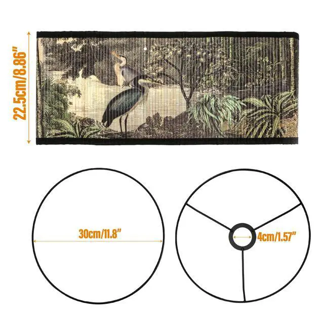 Alt view image 6 of 7 - Printed Lampshade Retro Art Deco Lamp Shade Drum Print Chandelier Cover for E26 E27 Lampholder, Decorative Bamboo Lampshade for Floor Table Hanging Light, 11.8 x 7.9 Inch Vintage Japanese Tropical
