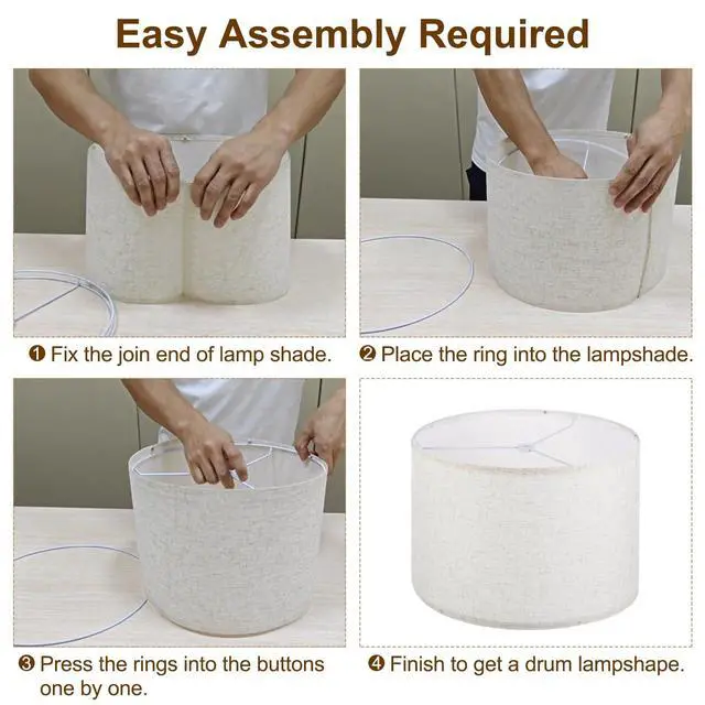 Alt view image 4 of 7 - Lamp shades for Table Lamps 11.4" Top x 12.6" Bottom x 9.8" High Drum Lamp shades for Floor Lamps Medium Linen Lampshade Easy Assembly for Lamp Replacement, Beige