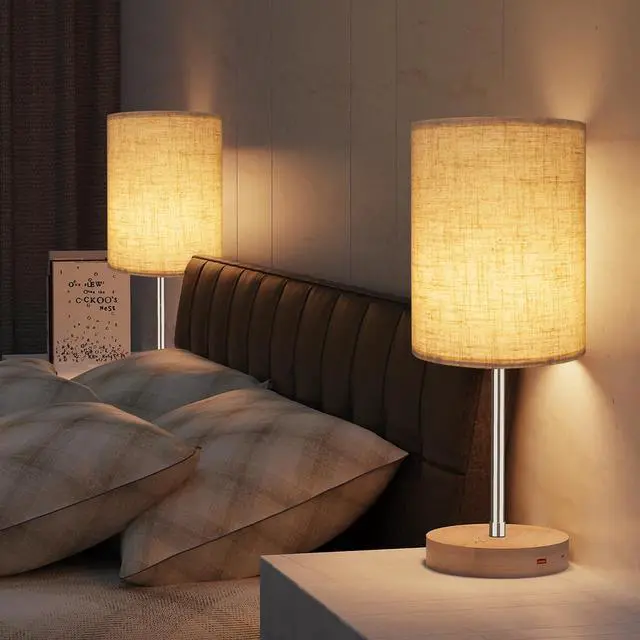 Alt view image 2 of 6 - Tall Drum Lamp Shade for Table Lamps, Floor Lamp, Cloth Lampshade 10" Top X 10" Bottom X 13" High, Beige Large Line Fabric, Easy Assembly