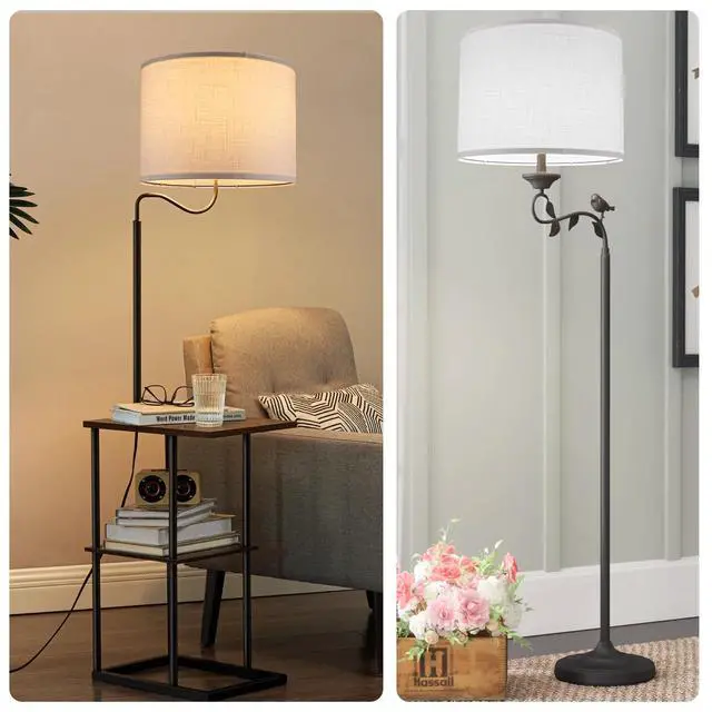 Alt view image 2 of 6 - White Lamp shade, Drum Lamp Shade for Table Lamps Floor Lamp, 13" Top X 13" Bottom X 10" High White Large Line Fabric Lamp Shade, Easy Assembly Replacement Lampshade