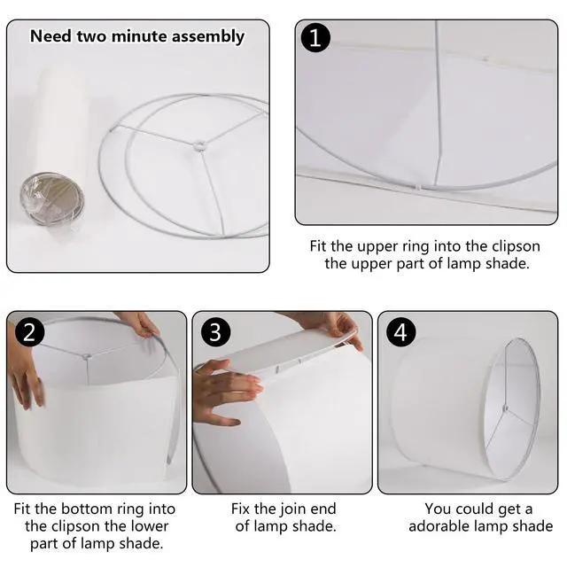 Alt view image 6 of 6 - White Lamp shade, Drum Lamp Shade for Table Lamps Floor Lamp, 13" Top X 13" Bottom X 10" High White Large Line Fabric Lamp Shade, Easy Assembly Replacement Lampshade