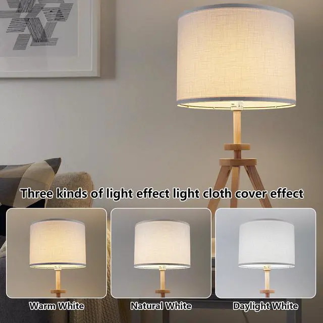 Alt view image 4 of 6 - White Lamp shade, Drum Lamp Shade for Table Lamps Floor Lamp, 13" Top X 13" Bottom X 10" High White Large Line Fabric Lamp Shade, Easy Assembly Replacement Lampshade