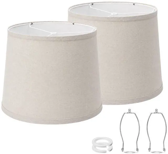 Main image of Drum Lampshades Set of 2, 11" Top x 13" Bottom x 10" High, Beige Lamp Shade