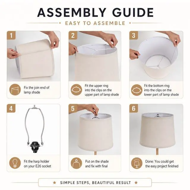 Alt view image 5 of 7 - Drum Lampshades Set of 2, 11" Top x 13" Bottom x 10" High, Beige Lamp Shade