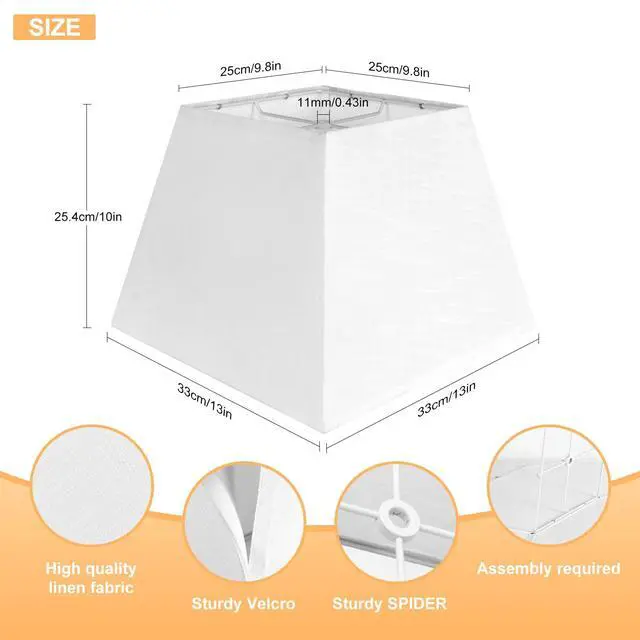 Alt view image 5 of 7 - White Lamp Shades Set of 2, 8''x8''Top, 13''x13''Bottom 10'' Height, Square Lampshades Replacement Lamp Shades Natural Linen Hand Crafted for Table Lamps Floor Lamps Pendent Light, Assembly Required
