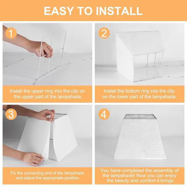 Alt view image 7 of 7 - White Lamp Shades Set of 2, 8''x8''Top, 13''x13''Bottom 10'' Height, Square Lampshades Replacement Lamp Shades Natural Linen Hand Crafted for Table Lamps Floor Lamps Pendent Light, Assembly Required
