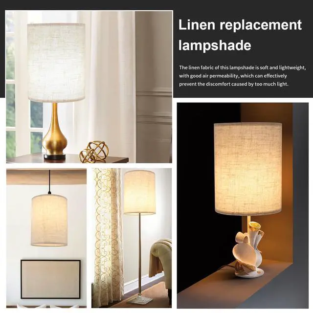 Alt view image 3 of 7 - Beige Linen Tall Drum Lampshade, 10" Top x 10" Bottom x 13" High Lamp Shade, Lamp Shade Replacement for Table and Floor Lamps, Pendant Light, Handcrafted Lampshade, Easy Assembly