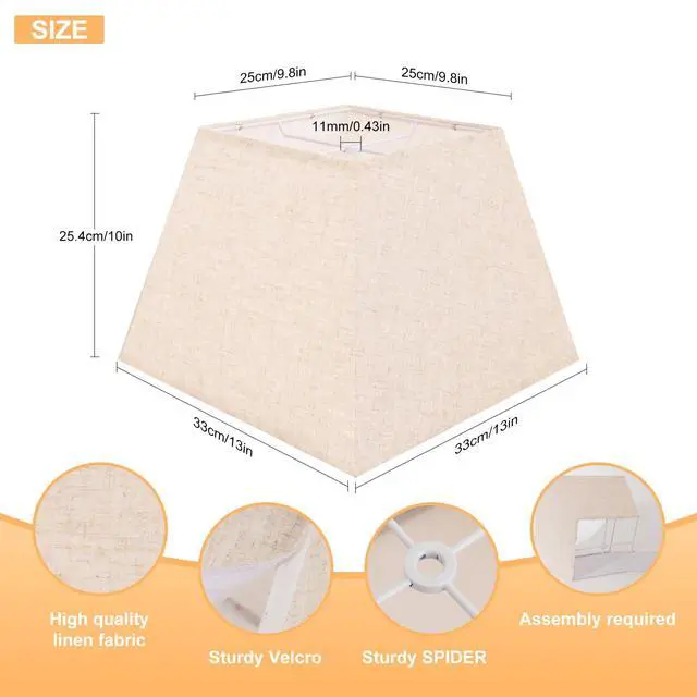 Alt view image 4 of 6 - Beige Lamp Shade, 8''x8''Top 13''x13''Bottom 10'' Height, Square Lampshade Replacement Lamp Shade Natural Linen Hand Crafted for Table Lamps Floor Lamps Pendent Light, Assembly Required