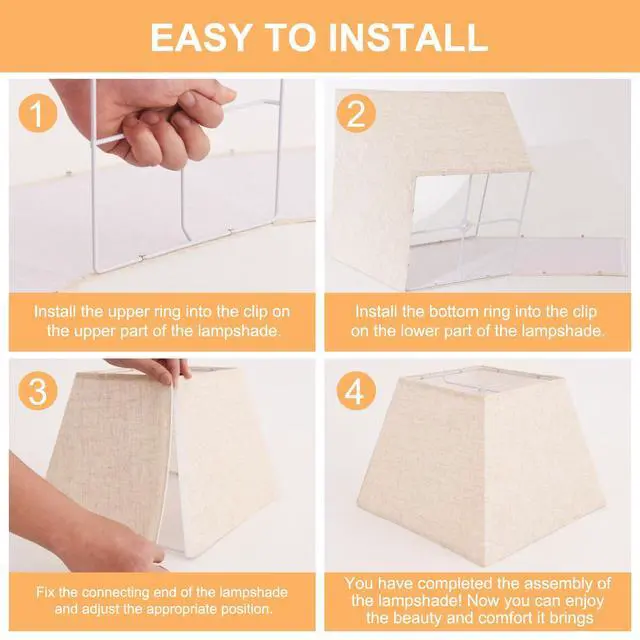 Alt view image 5 of 6 - Beige Lamp Shade, 8''x8''Top 13''x13''Bottom 10'' Height, Square Lampshade Replacement Lamp Shade Natural Linen Hand Crafted for Table Lamps Floor Lamps Pendent Light, Assembly Required