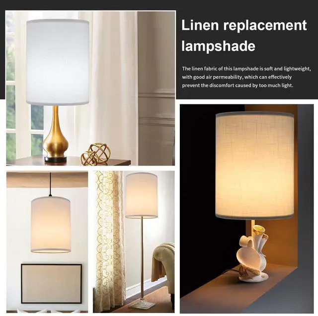 Alt view image 3 of 7 - White Linen Tall Drum Lampshade, 10" Top x 10" Bottom x 13" High Lamp Shade, Lamp Shade Replacement for Table and Floor Lamps, Pendant Light, Handcrafted Lampshade, Easy Assembly