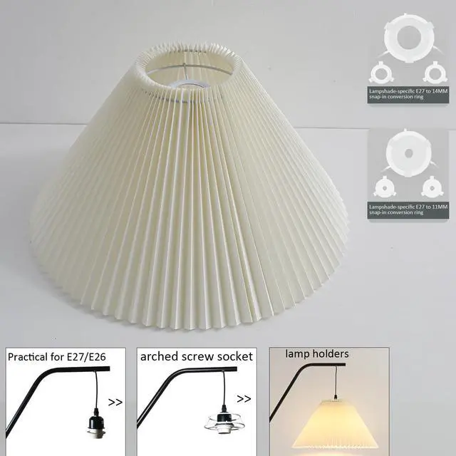 Alt view image 3 of 7 - Pleated Lamp Shade for Arc/Arched Table Lamp/Floor Lamps Replacement Shade 5.9"Top X 16.5"Bottom X 11"High-Cream
