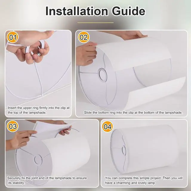 Alt view image 6 of 7 - White Linen Tall Drum Lampshade, 10" Top x 10" Bottom x 13" High Lamp Shade, Lamp Shade Replacement for Table and Floor Lamps, Pendant Light, Handcrafted Lampshade, Easy Assembly