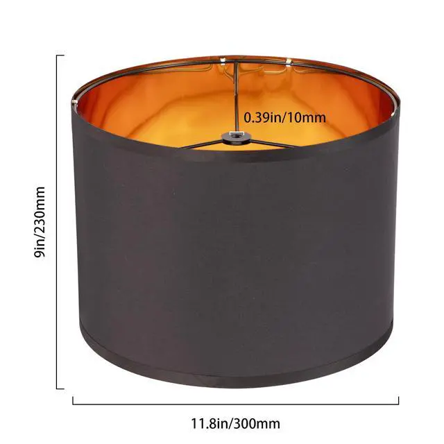 Alt view image 5 of 7 - Black Lamp Shades Drum Set Of 2 Medium Gold 12-Inch Replacement Lamp Shades For Table Lamps,Floor Lamps,Diy Pendant Lights, Wall Lights,Harp Holder Included,Requires Assembly. (Black)