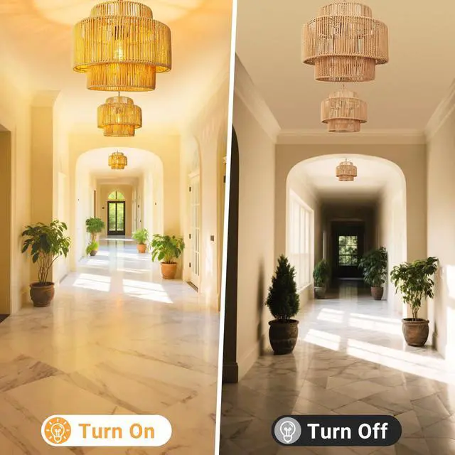 Alt view image 2 of 7 - Hanging Light Lamp Shades Boho Rattan Lamp Shades, Woven LampShades for Floor Lamps Rattan Pendant Lights Boho Lamp Ceiling Light, Plug in Pendant Light Fixtures Hanging Lamp 1.54lb