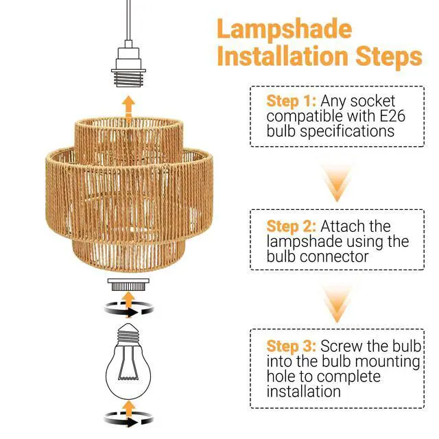 Alt view image 5 of 7 - Hanging Light Lamp Shades Boho Rattan Lamp Shades, Woven LampShades for Floor Lamps Rattan Pendant Lights Boho Lamp Ceiling Light, Plug in Pendant Light Fixtures Hanging Lamp 1.54lb