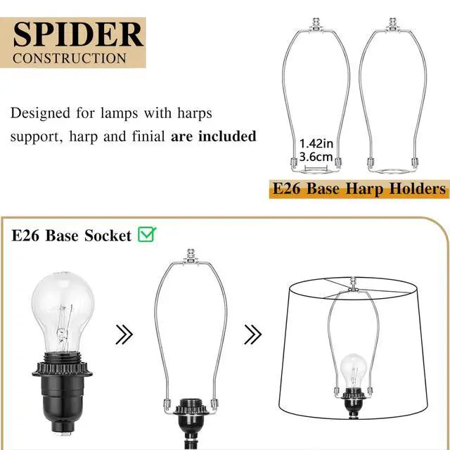 Alt view image 4 of 7 - drum lamp shades Set of 2 for table lamps 11.6" Top x 12.6" Bottom x 9.8" High, Qvtekn Medium Beige Lampshades for floor lamps (Spider Fitter), Natural Linen Handcrafted with Easy Assembly