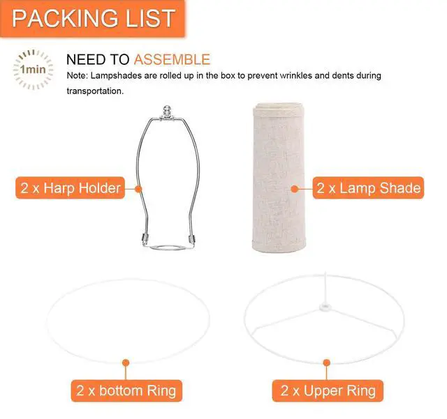 Alt view image 6 of 7 - drum lamp shades Set of 2 for table lamps 11.6" Top x 12.6" Bottom x 9.8" High, Qvtekn Medium Beige Lampshades for floor lamps (Spider Fitter), Natural Linen Handcrafted with Easy Assembly