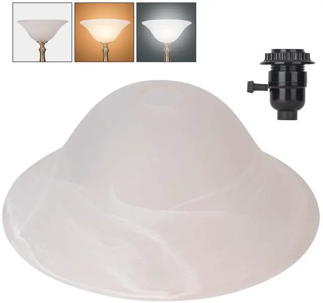 Main image of Glass Lamp Shade Replacement for Torchiere Floor Lamps, Lamp Shade for Floor Lamp Suitable for E26 Socket, Standing Lamp Replacement Shade, Alabaster Glass Bowl Shade, E26 Socket Not Include(White)