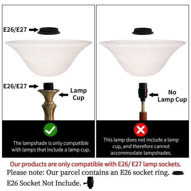 Alt view image 2 of 7 - Glass Lamp Shade Replacement for Torchiere Floor Lamps, Lamp Shade for Floor Lamp Suitable for E26 Socket, Standing Lamp Replacement Shade, Alabaster Glass Bowl Shade, E26 Socket Not Include(White)