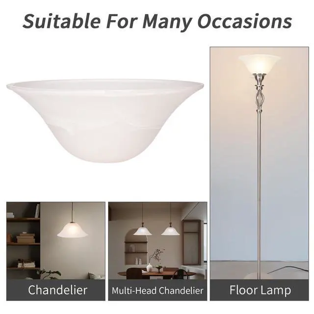 Alt view image 4 of 7 - Glass Lamp Shade Replacement for Torchiere Floor Lamps, Lamp Shade for Floor Lamp Suitable for E26 Socket, Standing Lamp Replacement Shade, Alabaster Glass Bowl Shade, E26 Socket Not Include(White)