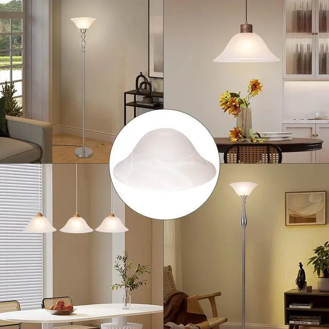 Alt view image 5 of 7 - Glass Lamp Shade Replacement for Torchiere Floor Lamps, Lamp Shade for Floor Lamp Suitable for E26 Socket, Standing Lamp Replacement Shade, Alabaster Glass Bowl Shade, E26 Socket Not Include(White)