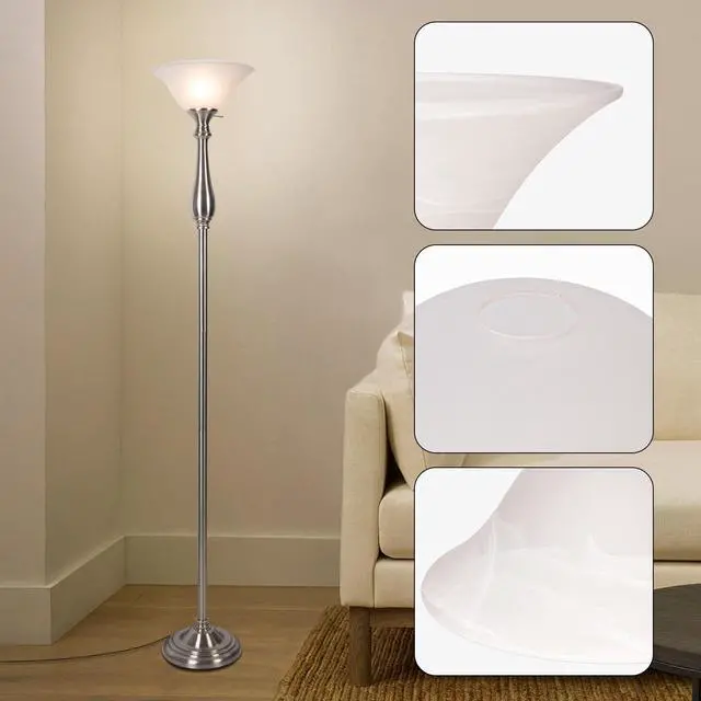 Alt view image 6 of 7 - Glass Lamp Shade Replacement for Torchiere Floor Lamps, Lamp Shade for Floor Lamp Suitable for E26 Socket, Standing Lamp Replacement Shade, Alabaster Glass Bowl Shade, E26 Socket Not Include(White)