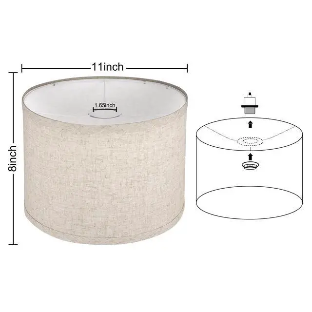 Alt view image 2 of 7 - 11"x11"x8" Assembly Required Lampshade for Floor Lamp, Table Lamp, Bedside Lamp, Fabric Drum Lampshade Classic Modern Style, Spider Fitter, Linen - Beige