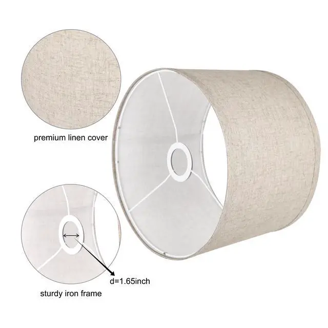 Alt view image 3 of 7 - 11"x11"x8" Assembly Required Lampshade for Floor Lamp, Table Lamp, Bedside Lamp, Fabric Drum Lampshade Classic Modern Style, Spider Fitter, Linen - Beige