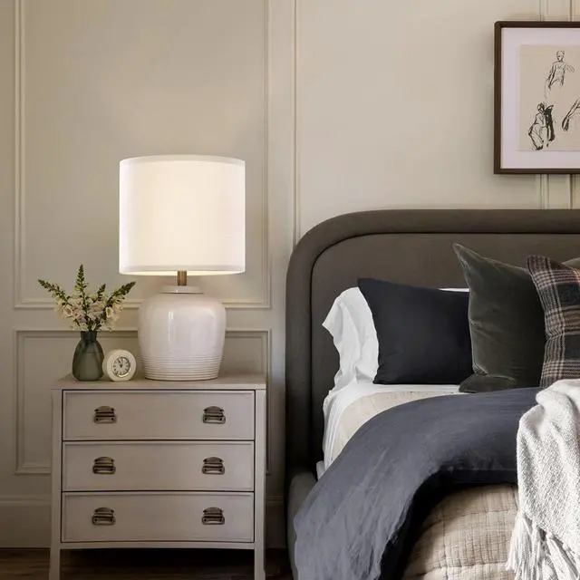 Alt view image 6 of 7 - Small Lampshades Set of 2, White Linen Drum Lampshades, 8.66" Top x 8.66" Bottom x 7.87" High Lamp Shade, Lamp Shades Replacement for Table and Floor Lamps, Pendant Light, Handcrafted, Easy Assembly