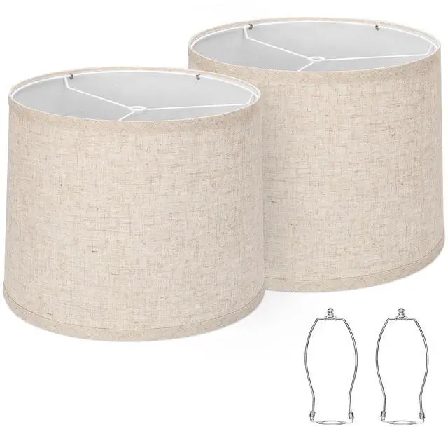 Main image of Lampshades Set of 2, Drum Lampshades 11.6" Top x 12.6" Bottom x 9.8" High, Medium Lampshades (Spider Fitter), Beige Lampshades Natural Linen Hand Crafted, Easy Assembly Required