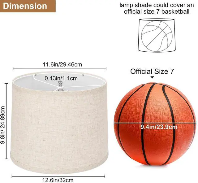 Alt view image 2 of 7 - Lampshades Set of 2, Drum Lampshades 11.6" Top x 12.6" Bottom x 9.8" High, Medium Lampshades (Spider Fitter), Beige Lampshades Natural Linen Hand Crafted, Easy Assembly Required