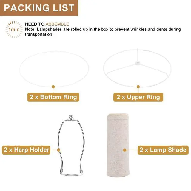 Alt view image 7 of 7 - Lampshades Set of 2, Drum Lampshades 11.6" Top x 12.6" Bottom x 9.8" High, Medium Lampshades (Spider Fitter), Beige Lampshades Natural Linen Hand Crafted, Easy Assembly Required