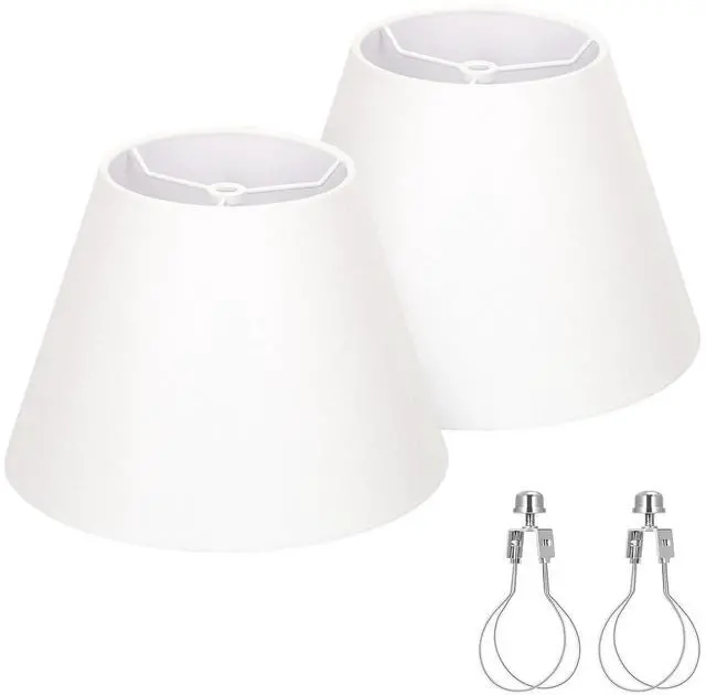 Main image of Small Lamp Shades Set of 2, 5.5" Top x 10" Bottom x 6.6" High, Small White Lamp Shades for Table Lamps, Fabric Lampshade Replacement for Bedside Lamp, Wall Sconces, Spider, Clip on Adapters Included