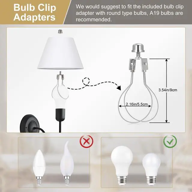 Alt view image 6 of 7 - Small Lamp Shades Set of 2, 5.5" Top x 10" Bottom x 6.6" High, Small White Lamp Shades for Table Lamps, Fabric Lampshade Replacement for Bedside Lamp, Wall Sconces, Spider, Clip on Adapters Included