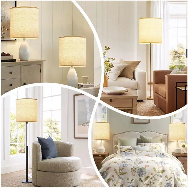 Alt view image 3 of 7 - Beige Linen Tall Drum Lampshade, 11" Top x 11" Bottom x 12" High Lamp Shade, Lamp Shade Replacement for Table and Floor Lamps, Pendant LightHandcrafted LampshadeEasy Assembly