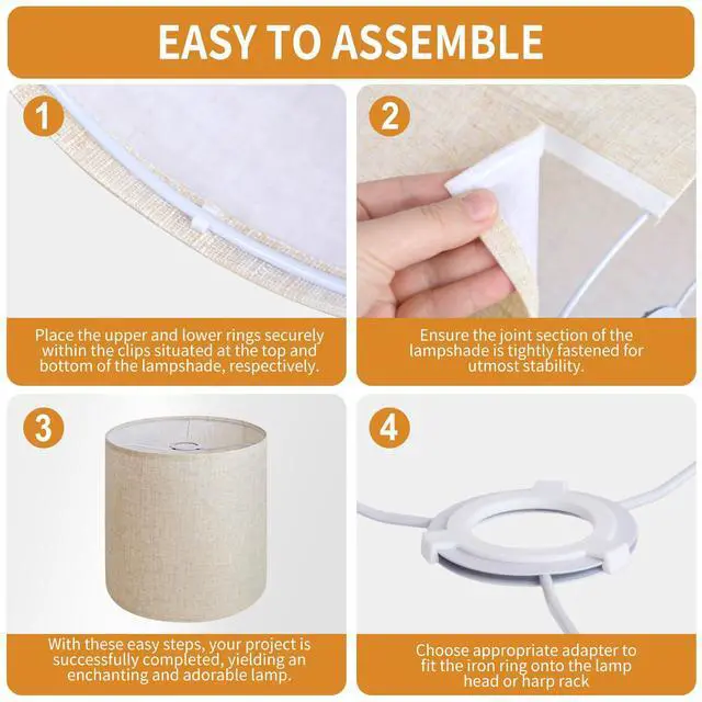 Alt view image 5 of 7 - Beige Linen Tall Drum Lampshade, 11" Top x 11" Bottom x 12" High Lamp Shade, Lamp Shade Replacement for Table and Floor Lamps, Pendant LightHandcrafted LampshadeEasy Assembly