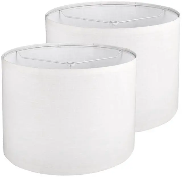Main image of Drum Lamp shades Set of 2, White Line Lamp Shades for Table Lamps Floor Lamp, 13" Top X 13" Bottom X 10" High Large Fabric Lamp Shades, Easy Assembly Replacement Lampshades