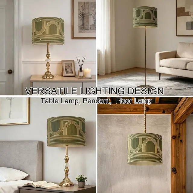 Alt view image 2 of 7 - Rustic Bamboo Boho lamp Shade Decorative Geometric Green Figure 11.8x9Inch