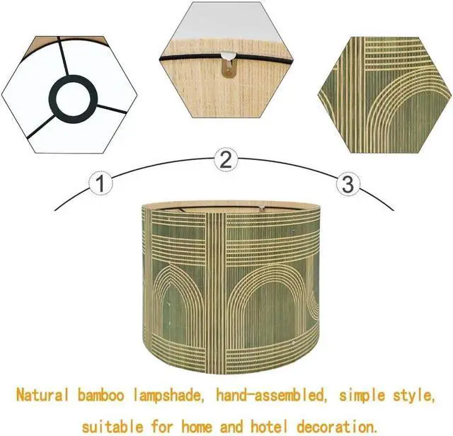 Alt view image 7 of 7 - Rustic Bamboo Boho lamp Shade Decorative Geometric Green Figure 11.8x9Inch