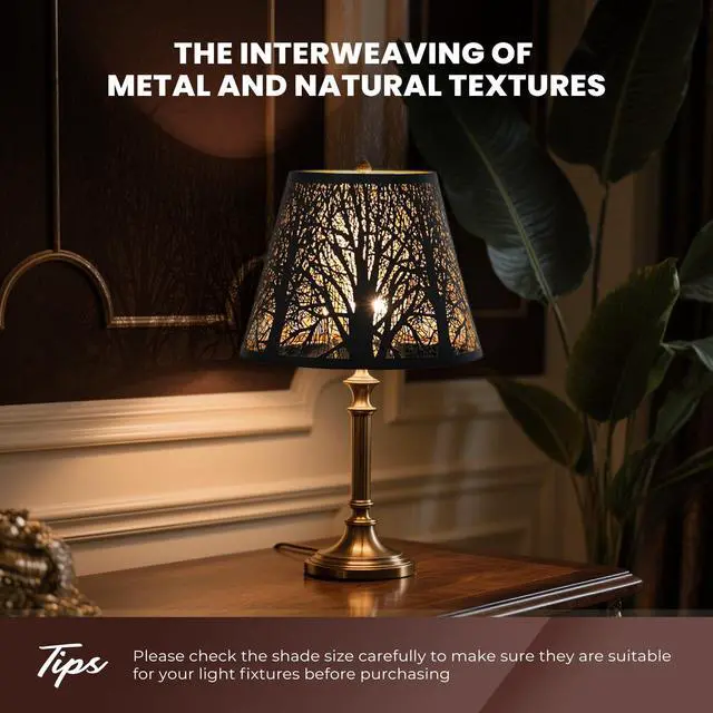 Alt view image 3 of 7 - Small Lamp Shade, Barrel Metal Lampshade with Pattern of Trees for Table Lamp and Floor Light, Top Diameter 6 X Bottom Diameter 10 X Height 7.5 Spider