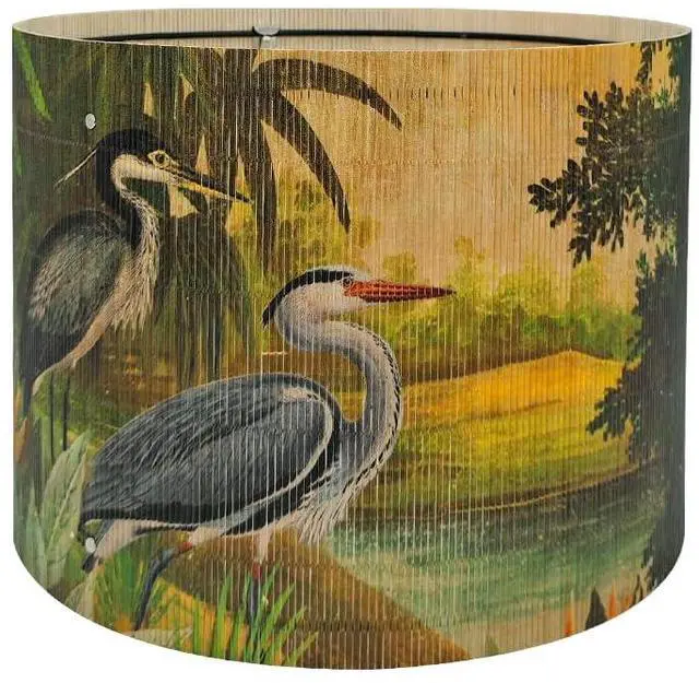 Main image of Rustic And Retro Bamboo Drum Lamp shade Tropical Colorful Animals Design